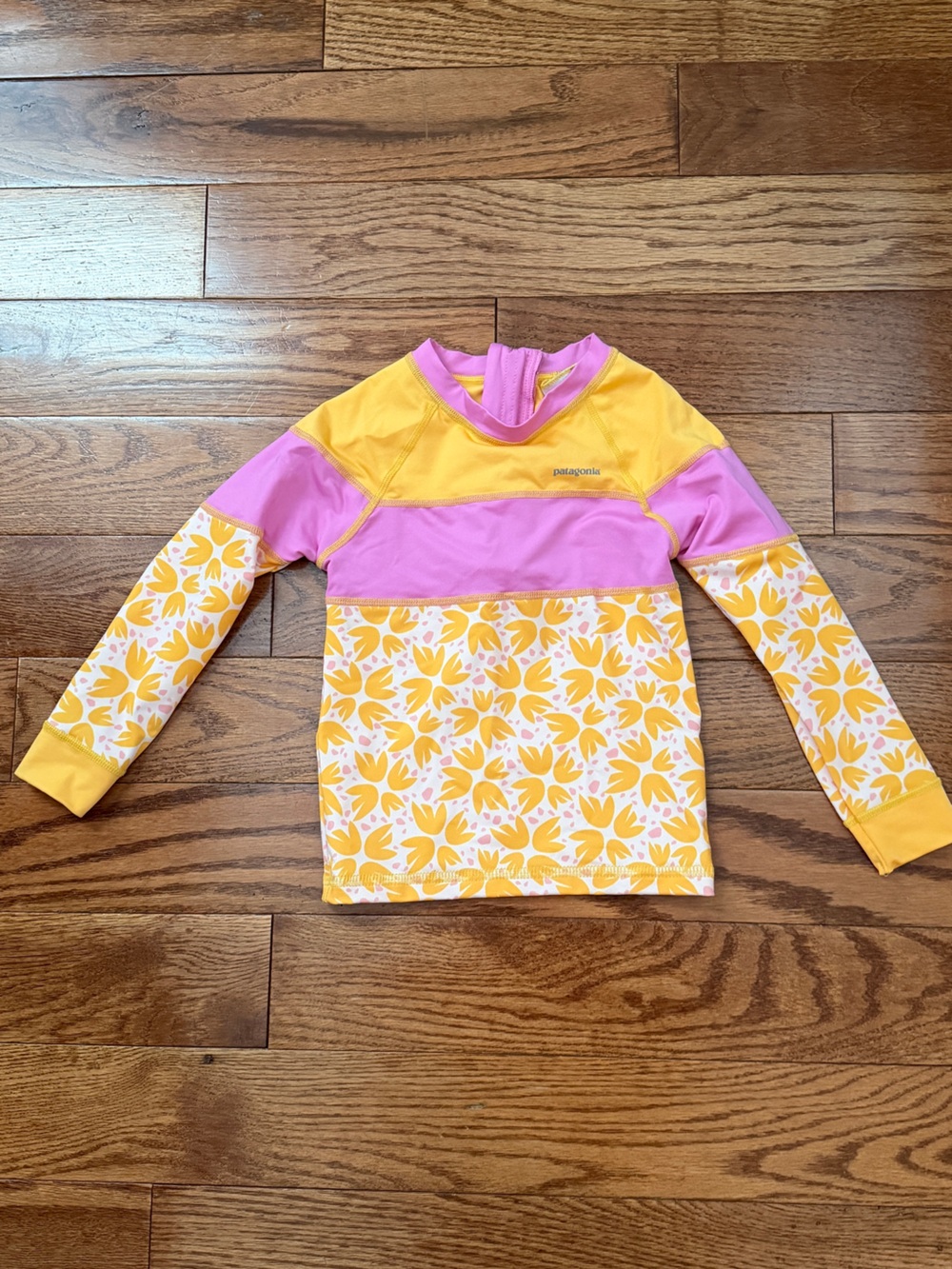 Patagonia Kids Rashguard Pink and Yellow Floral Swim Top Sz 3T